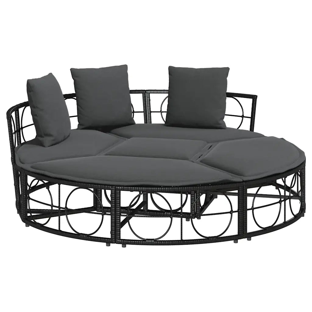 Lettino Prendisole | Sdraio da giardino | Lettino da sole Esterno senza Tetto Nero in Polyrattan