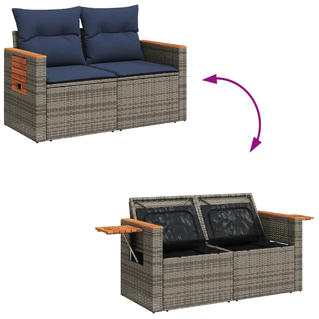 Set Divani da Giardino con Cuscini 7pz Nero Polyrattan Acacia 3327624