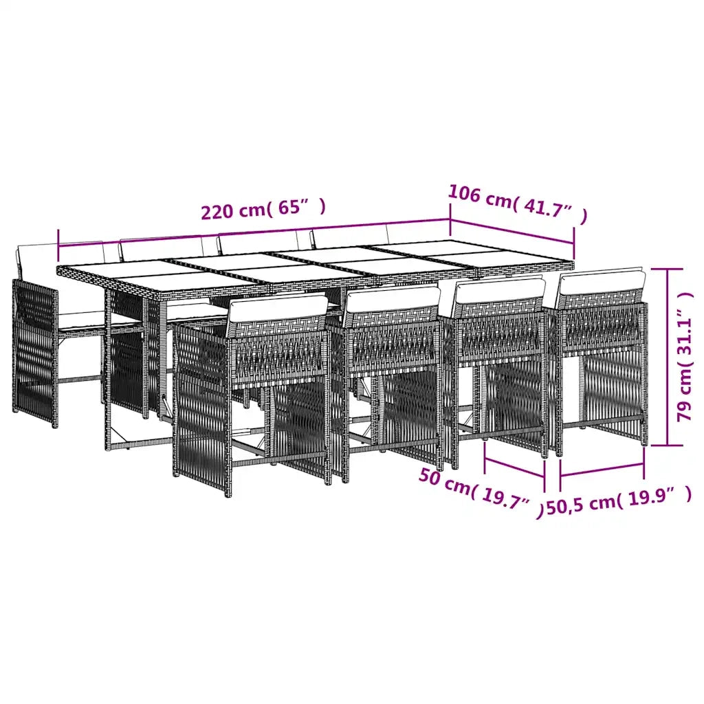 Set Pranzo da Giardino 9pz con Cuscini Grigio Chiaro Polyrattan 3211643