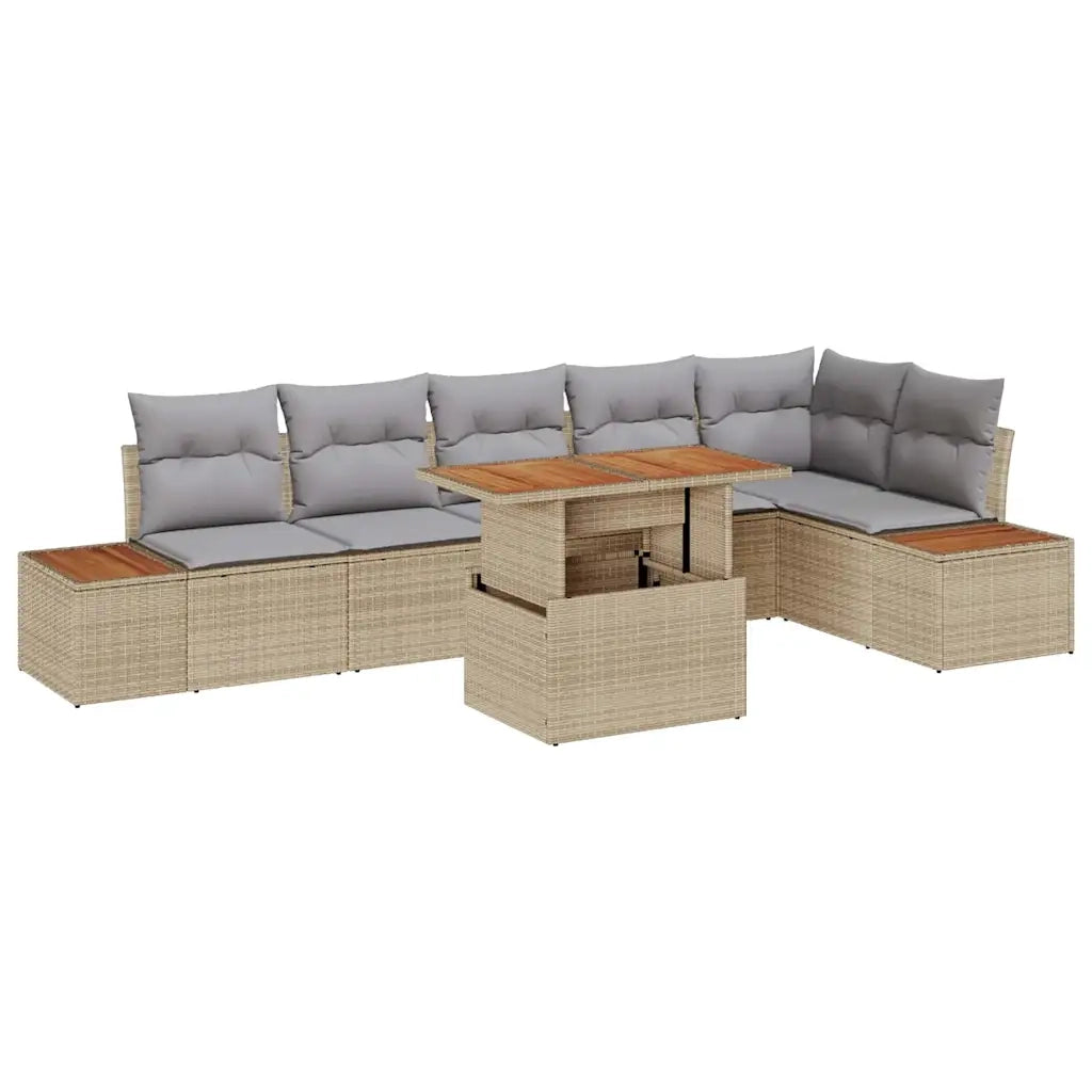 Set da Pranzo per Giardino con cuscino 7 pcs Beige e grigio 3350077