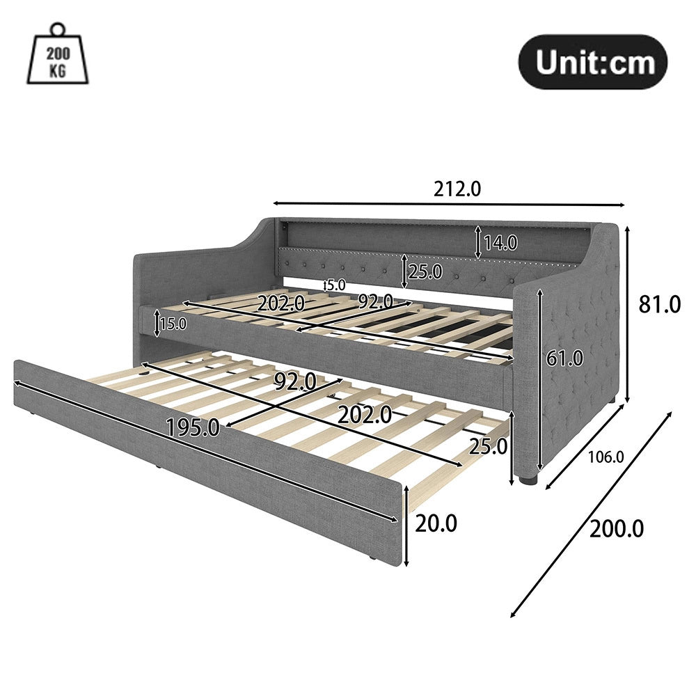 Divano letto daybed - Xylo - 90x200 cm LED USB grigio