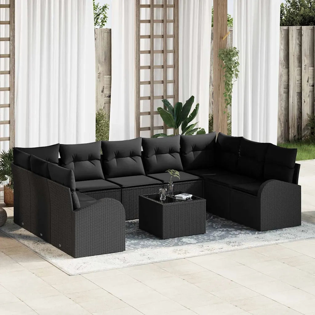 Set Divano da Giardino con cuscino 10 pcs Nero polyrattan 3354882