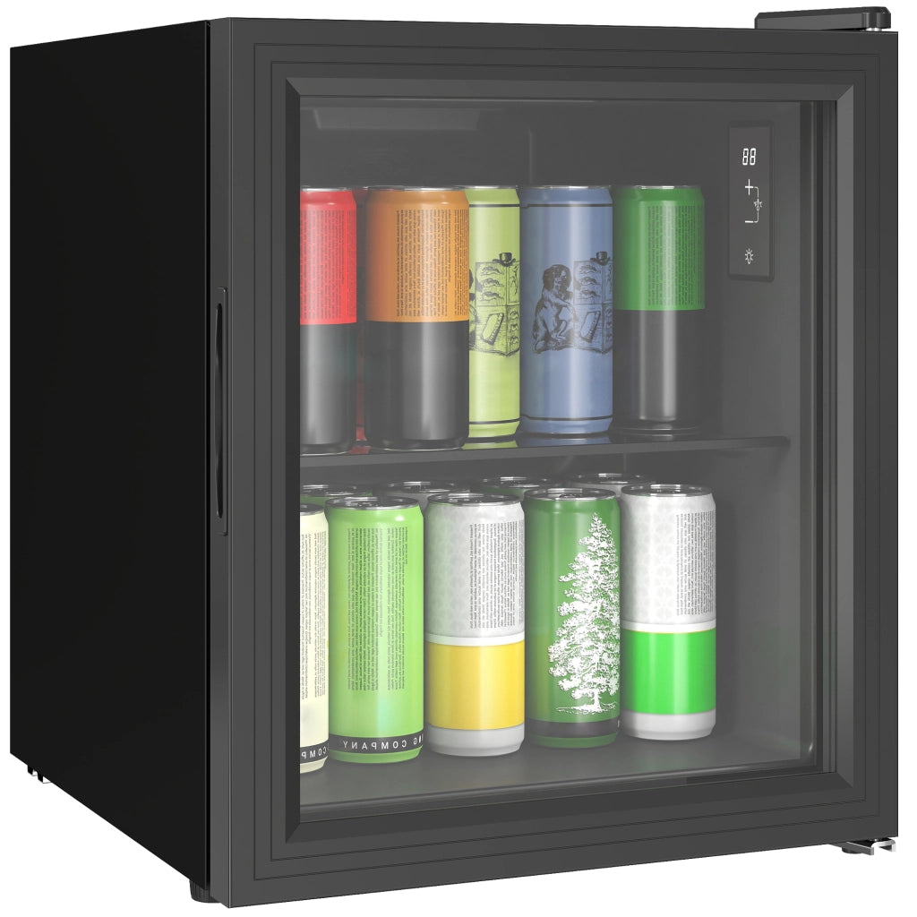 Mini Frigo da Ufficio 46L. 59 Lattine. Temperatura Regolabile 0-20¡æ con Porta in Doppio Vetro Temperato. Nero