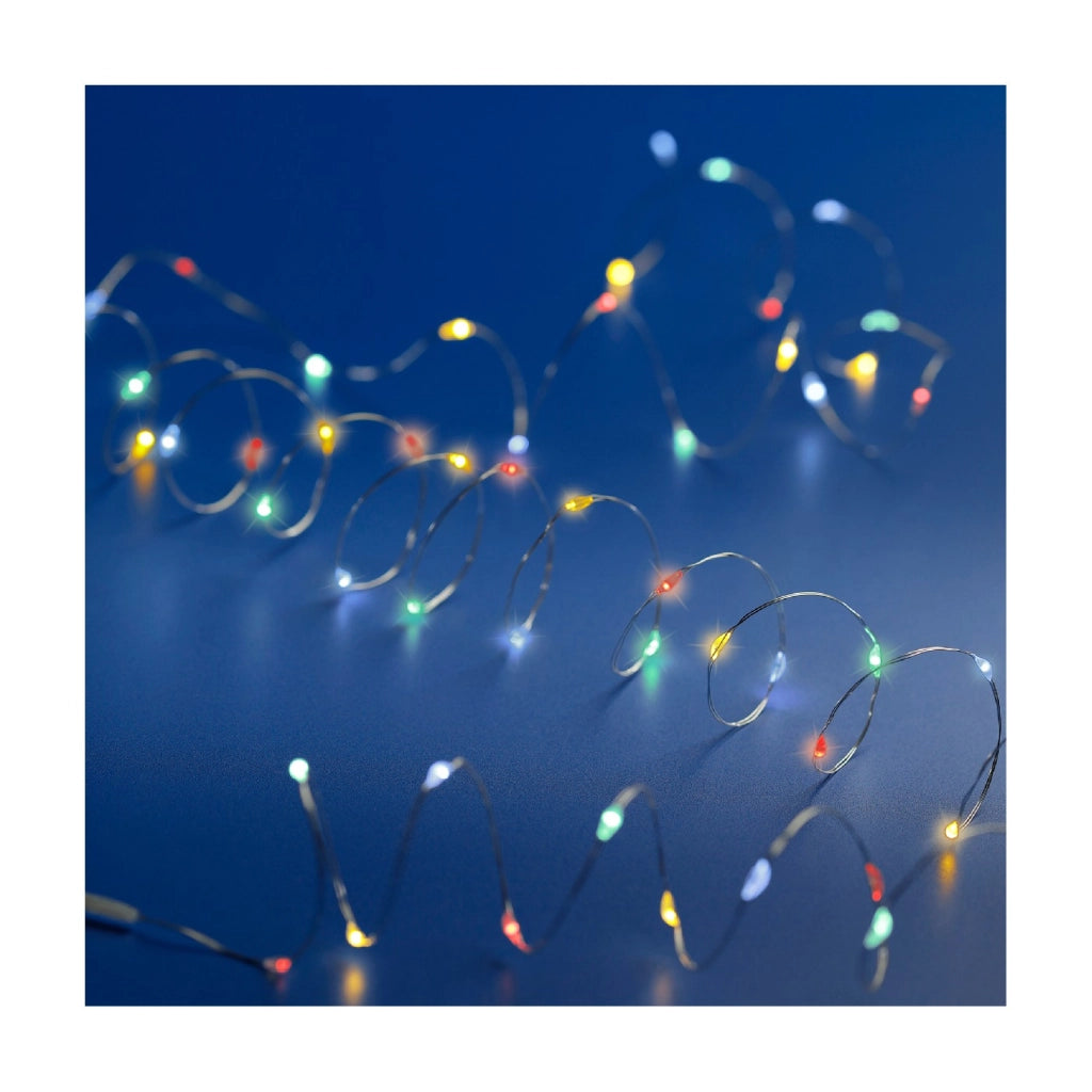 Micro Led luce fissa argento/m.color 495cm 100L a batteria