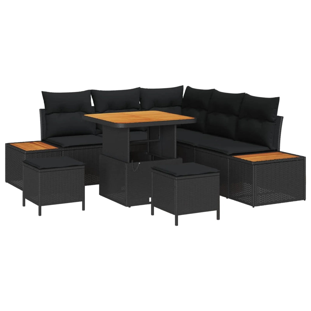 Set Divano da Giardino 8 pcs Nero polyrattan