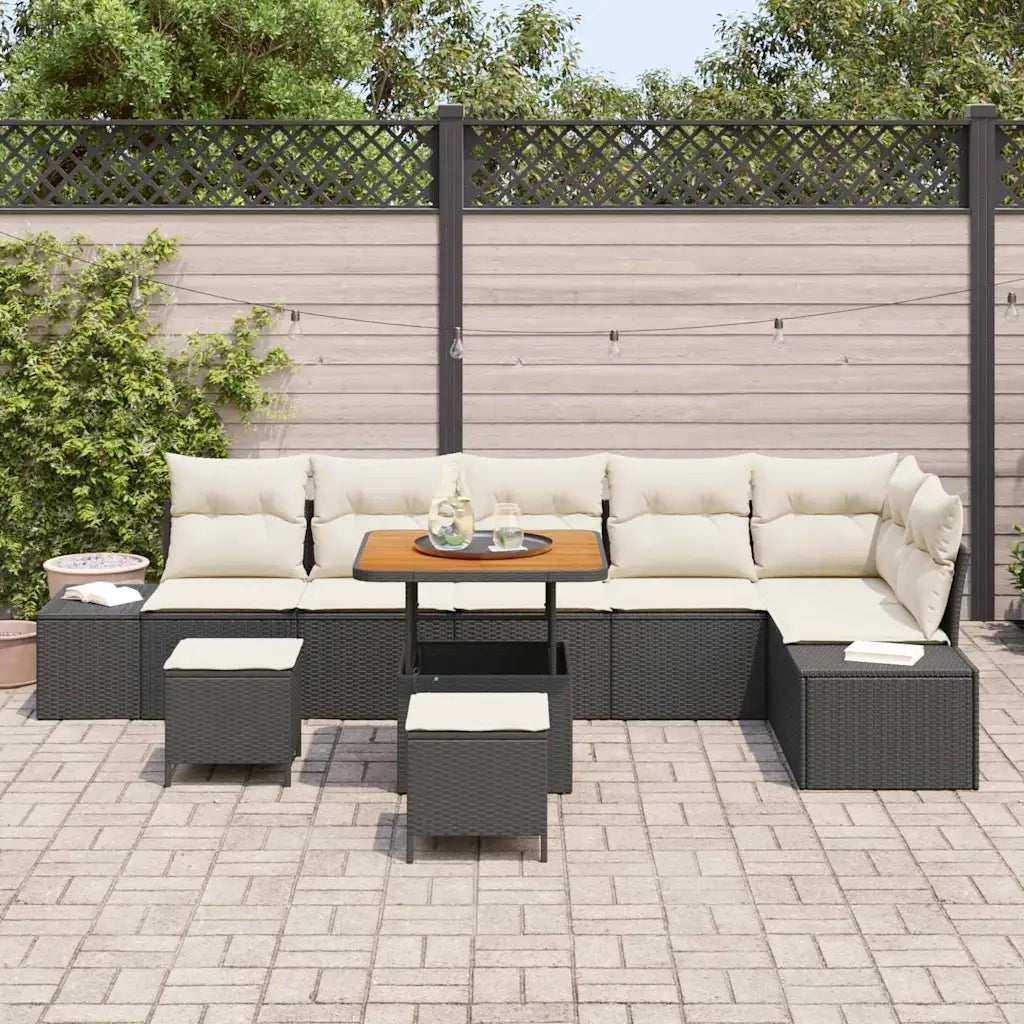 Set Divano da Giardino con cuscino 9 pcs Nero polyrattan 3362800