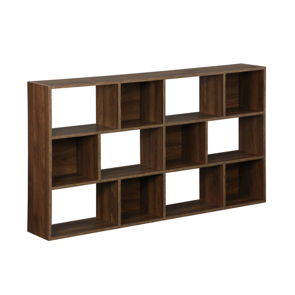 Libreria a 3 livelli con 12 scomparti, noce