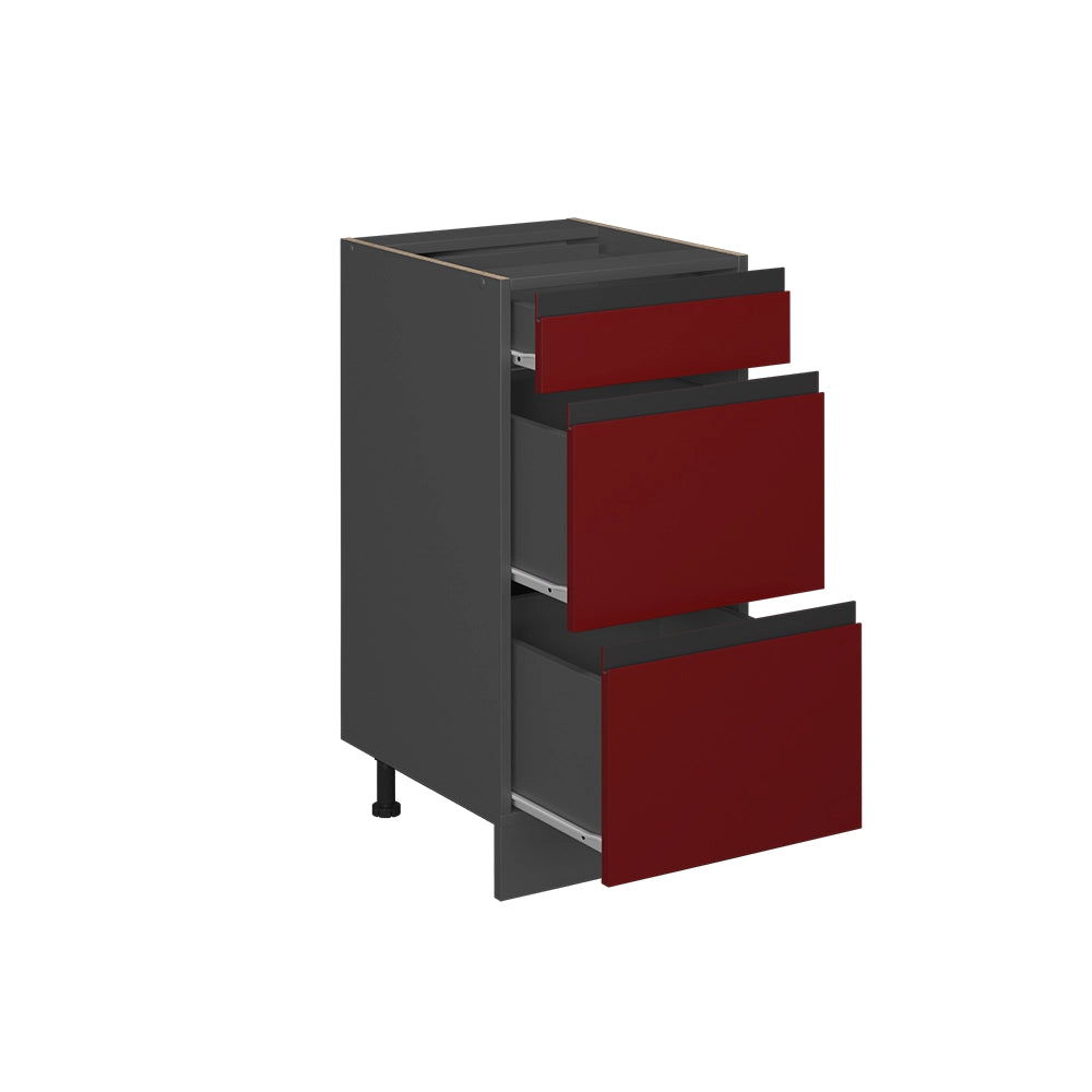 Vicco Mobiletto base per cucina Rosso 40 cm con cassetti, PL Rovere