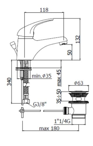 Rubinetto Miscelatore Monocomando per Lavabo con Scarico Automatico Cromato serie PEGASO