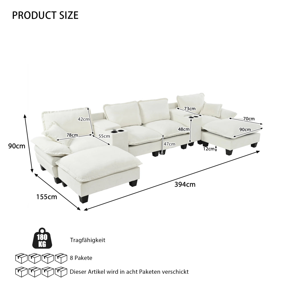 Divano Modulare U-Form con Ottomane e Contenitore ¨C MINIMAL ¨C Chenille, Beige