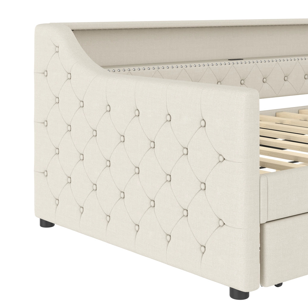 LETTO Divano letto estraibile 90x200 cm Lino Beige con LED e USB