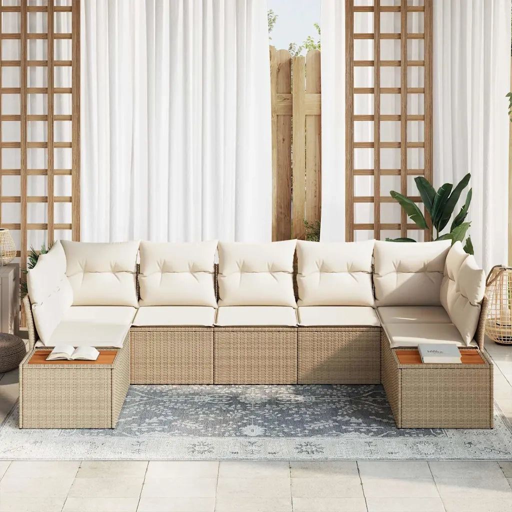 Set Divano da Giardino 7 pcs Beige e Crema Polyrattan