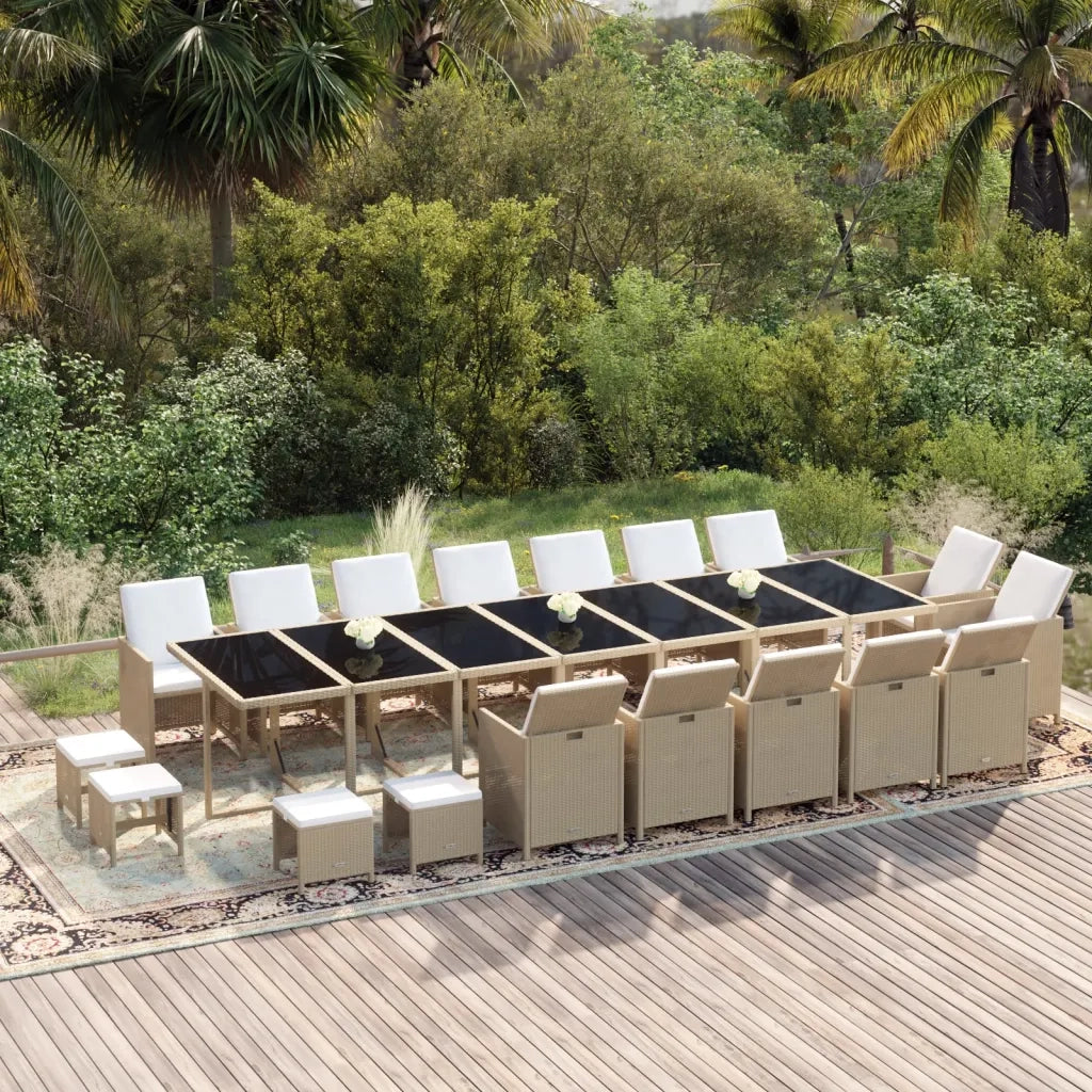 Set da Pranzo per Giardino 19pz con Cuscini in Polyrattan Beige 3095652