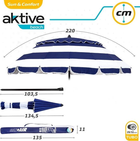 Ombrellone impermeabile per spiaggia con protezione UV50 - diametro 220 cm, altezza regolabile e mastice inclinabile - con borsa