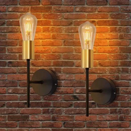 ZMH Applique da parete per interni 2ER nero oro E27 lampada industriale da corridoio retrò per scale