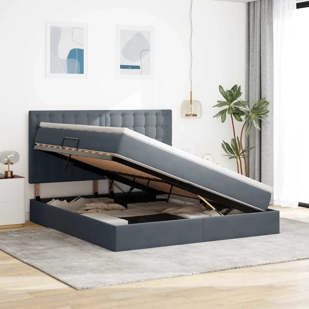 Letto con contenitore e LED Grigio scuro 160 x 200 cm Velluto