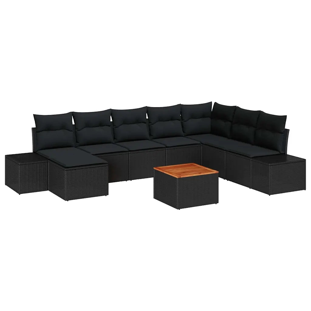Set Divano da Giardino con cuscino 9 pcs Nero polyrattan 3347996