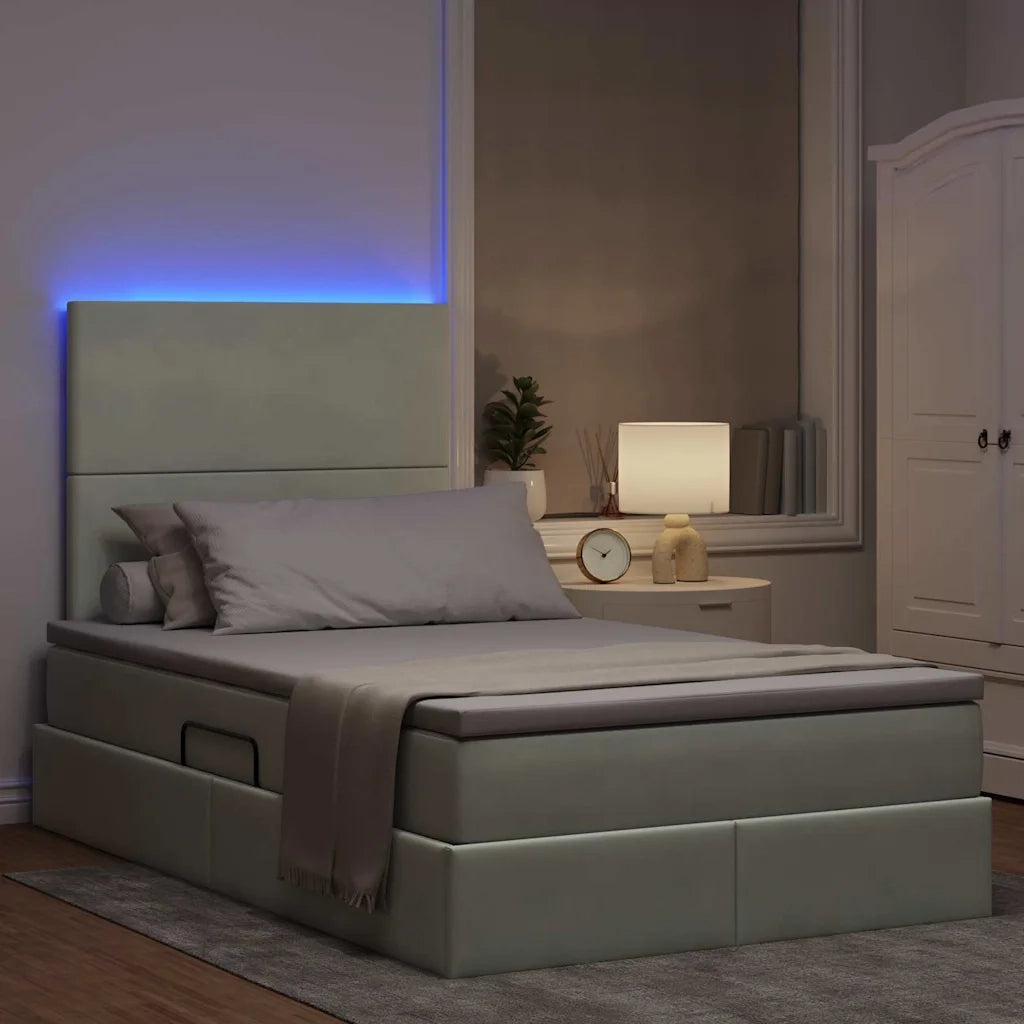 Letto con contenitore e LED Grigio chiaro 120 x 200 cm Velluto 3372597