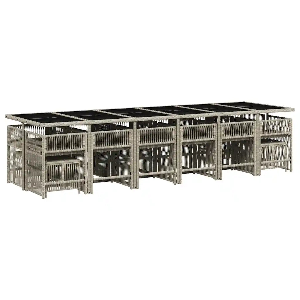Set da Pranzo da Giardino 17pz con Cuscini Grigio in Polyrattan