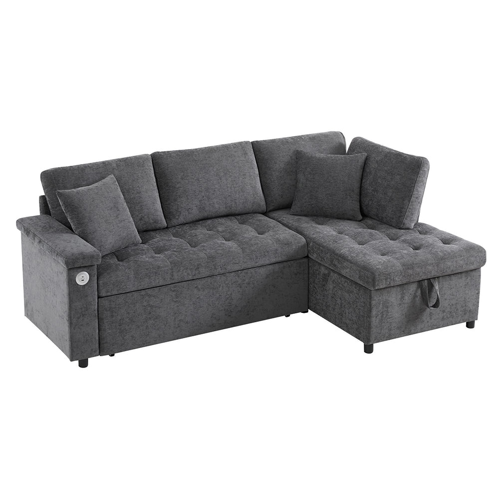 Divano moderno a L - Xylo - Letto convertibile, USB, grigio
