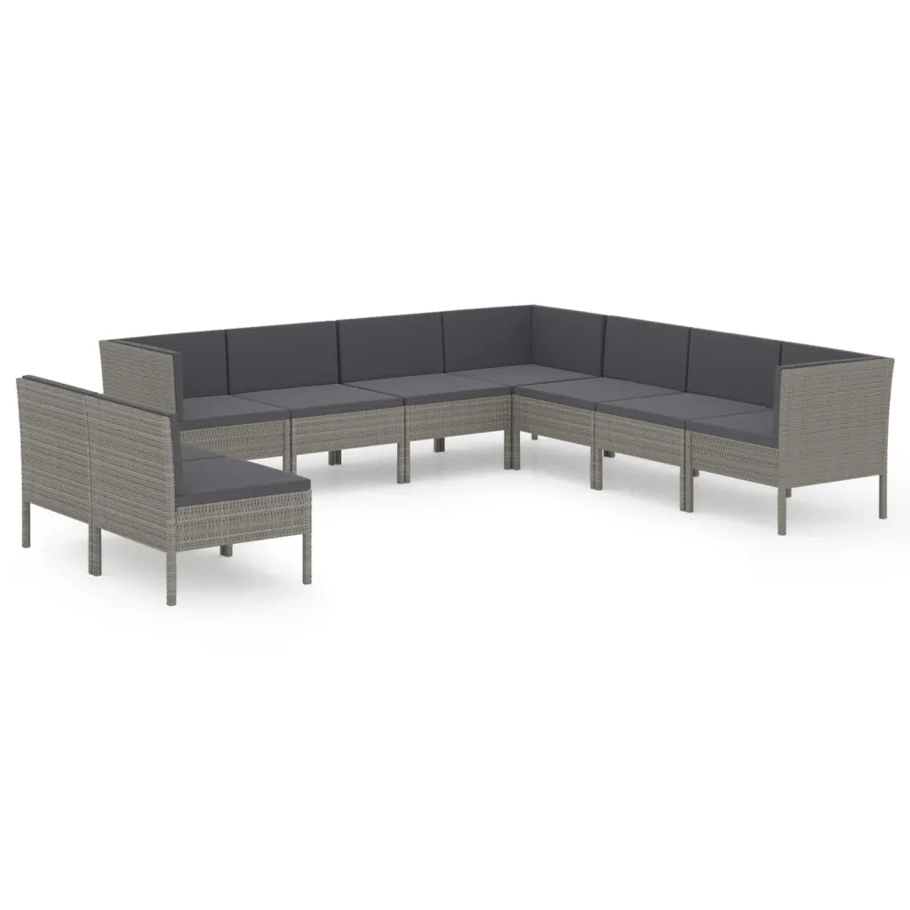 Set Divani da Giardino 9 pz con Cuscini in Polyrattan Grigio 3094470