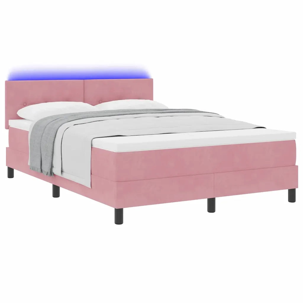 Letto a Sorgente LED con materasso Rosa 140 x 200 cm Velluto