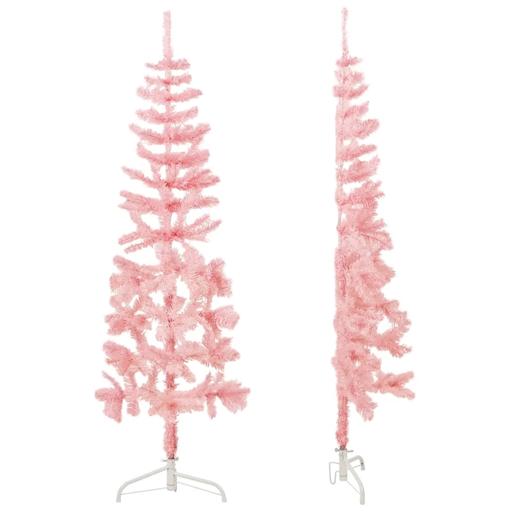 Albero Natale Artificiale Sottile a Met¨¤ e Supporto-Albero Natalizio Rosa 150 cm