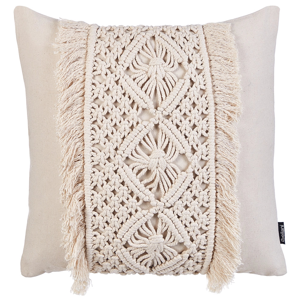 Set di 2 cuscini in cotone e macrame con motivo intrecciato e frange beige 45 x 45 cm stile boho elegante