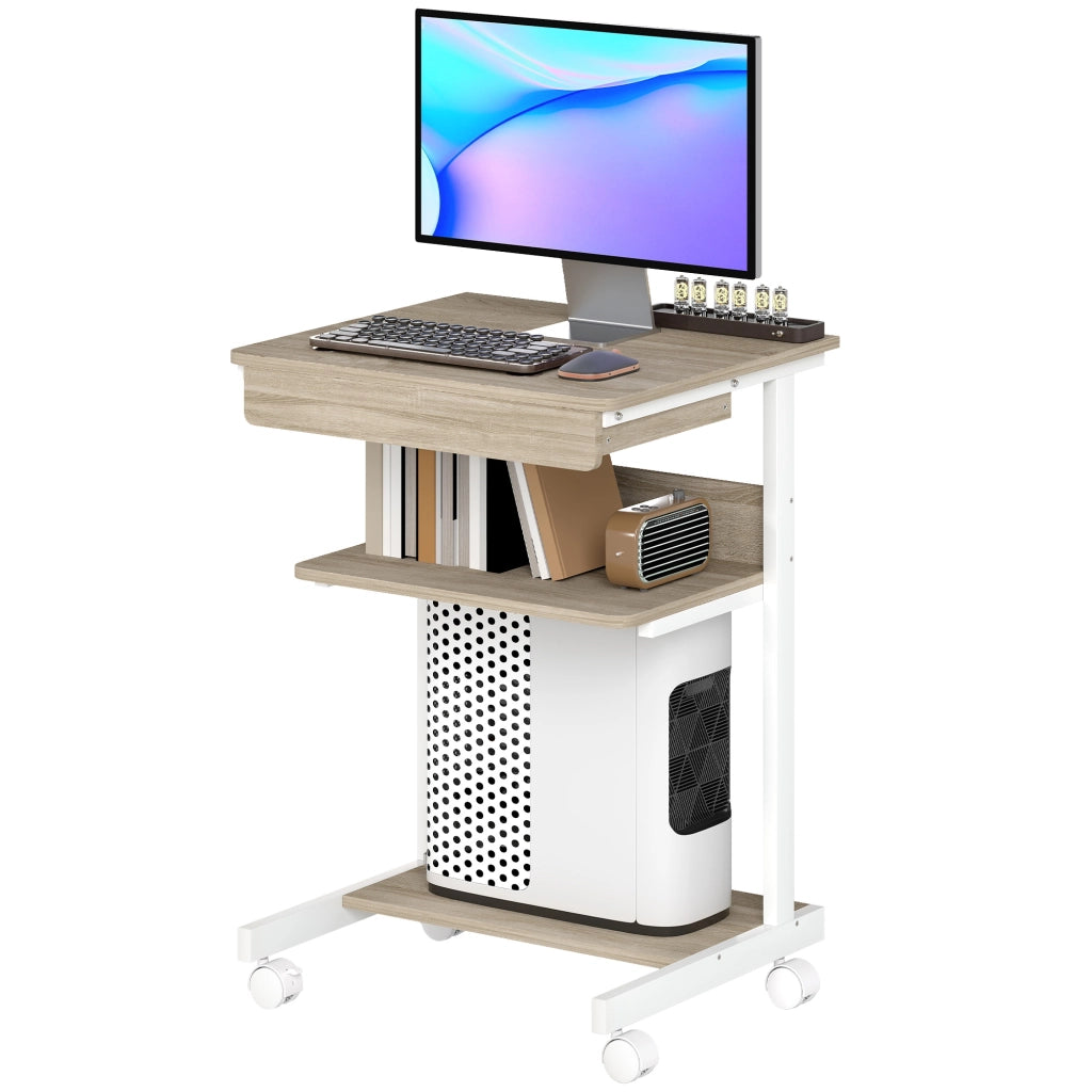 Scrivania per computer con ruote e cassetto ¨C zephmum ¨C 56x51x? cm quercia