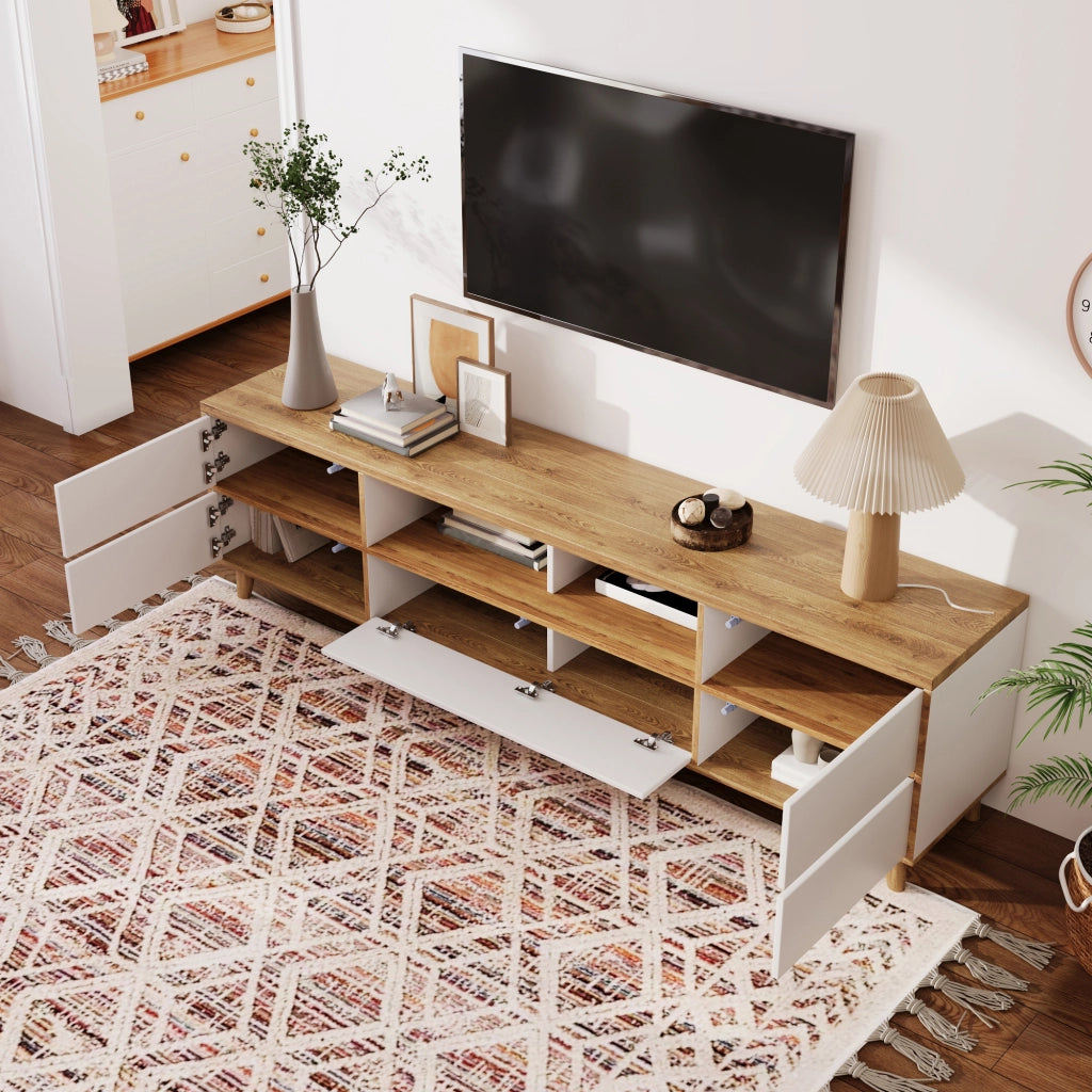 Mobile TV bianco e legno - Zephmum - Stile rustico con ante e ripiani