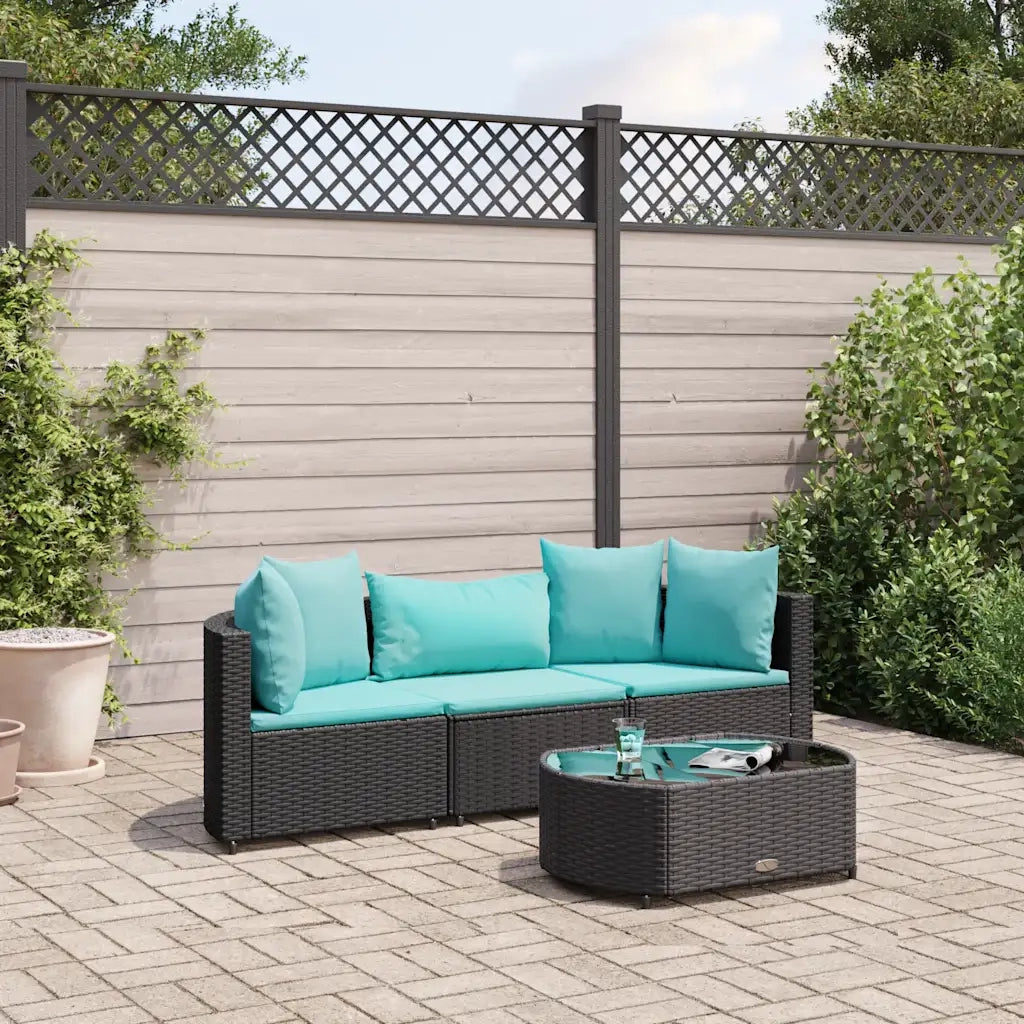 Set Divani da Giardino 4 pz con Cuscini Nero in Polyrattan