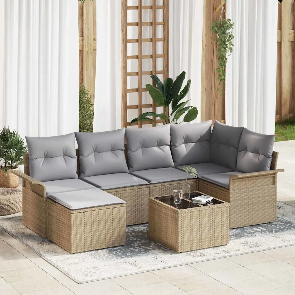 Set Divano da Giardino con cuscino 7 pcs Beige Poly Rattan