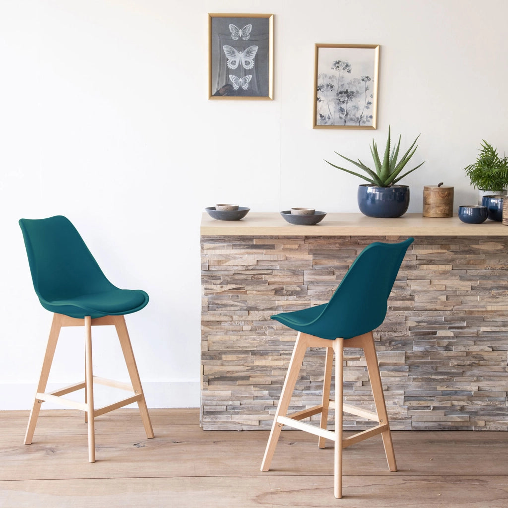 Set di 2 sgabelli scandinavi SVEN blu con cuscino