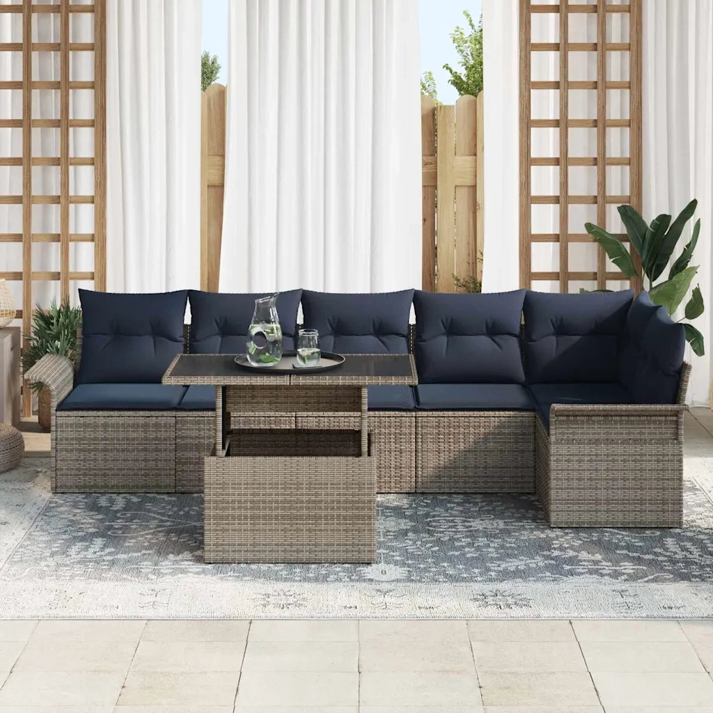 Set Divano da Giardino con cuscino 7 pcs Grigio Poly Rattan 3357038
