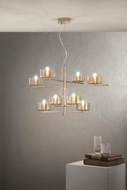SOSPENSIONE FIGARO 8 LUCI ATTACCO E14 ORO E AMBRA D.94CM H.51CM
