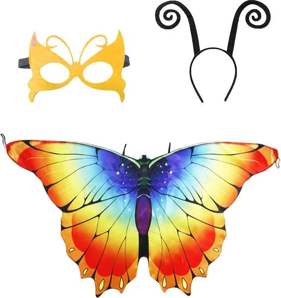Costume 3 pezzi per bambini con tema farfalla colorata per Halloween.