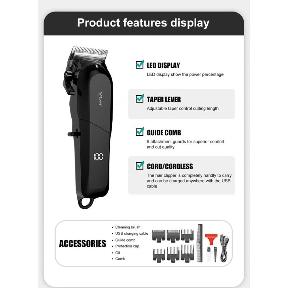 Tagliacapelli Professionale Con/senza Filo Con Display Led Rasoio Usb Vgr V-118