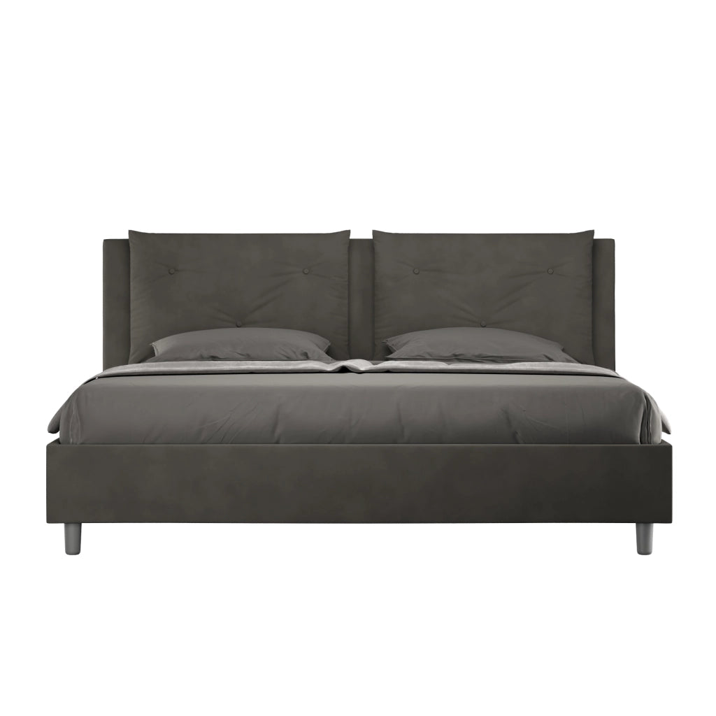 BS COM Letto matrimoniale king size con rete imbottito 190x200 microfibra grigio