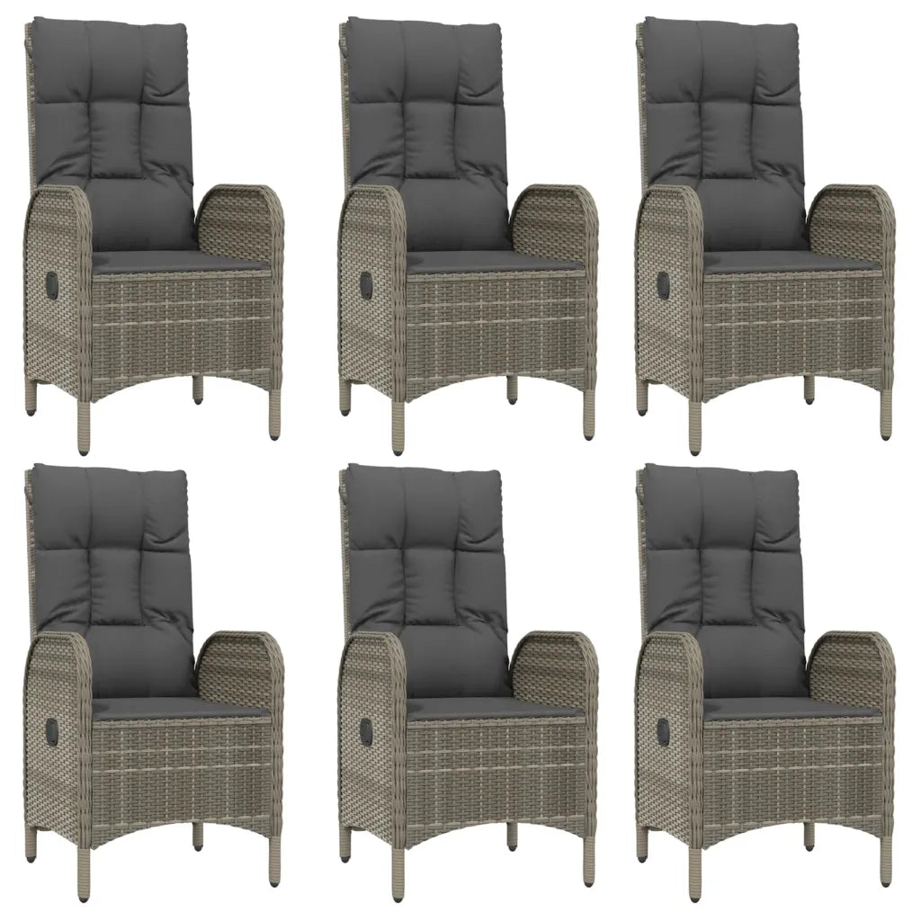 Set da Pranzo Giardino 7pz Nero e Grigio con Cuscini Polyrattan 3185202