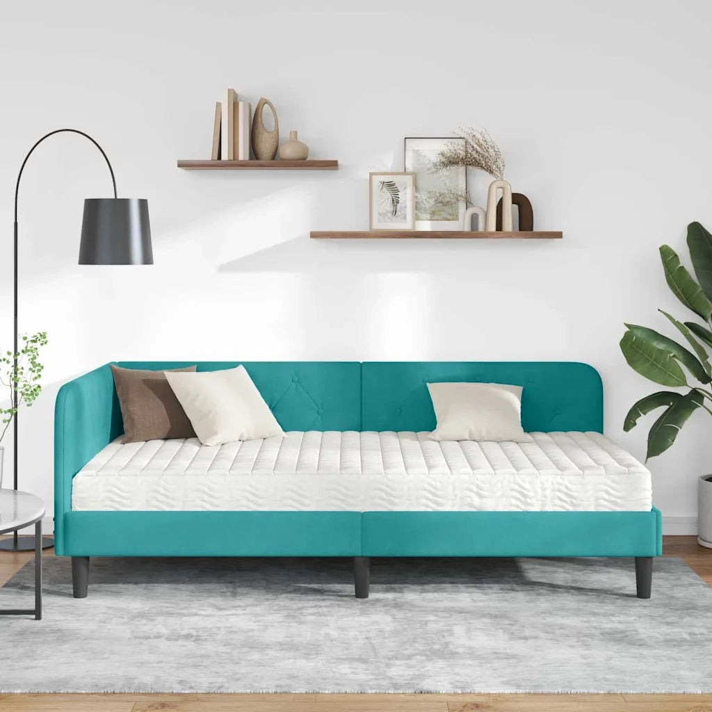 Letto singolo | Letto per adulti | Cornice del letto ad angolo Turchese 90 x 190 cm Velluto