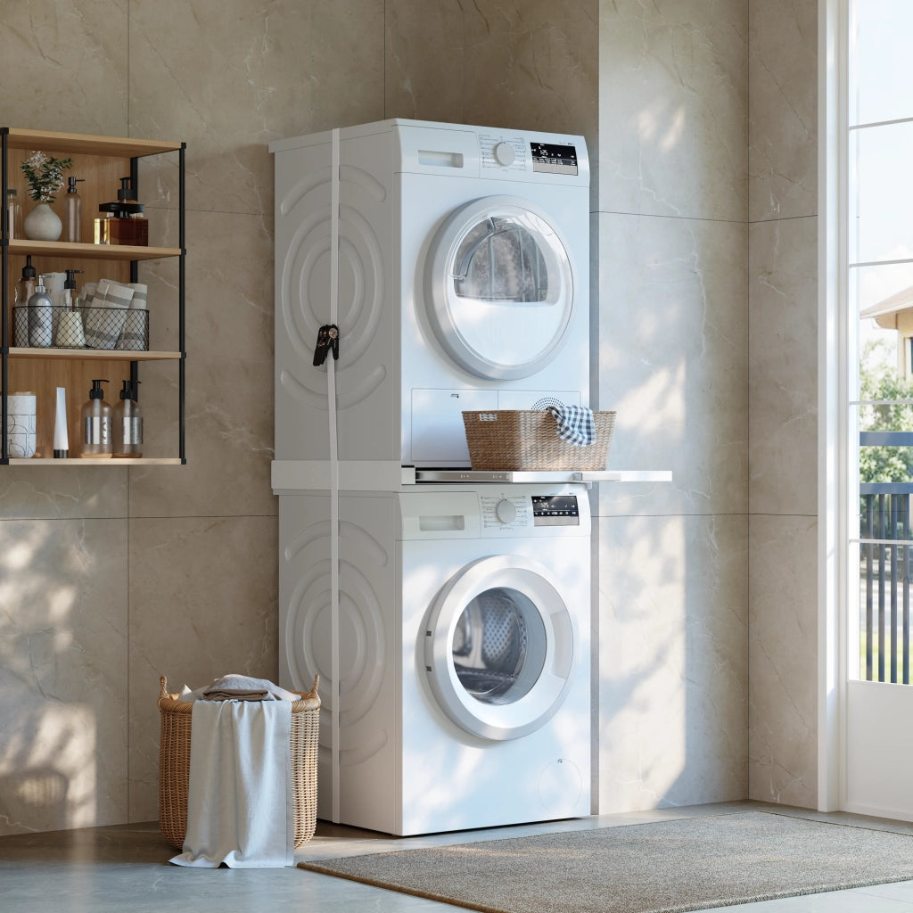 Kit di Sovrapposizione Buxton per Lavatrice e Asciugatrice con Ripiano - Bianco [en.casa]