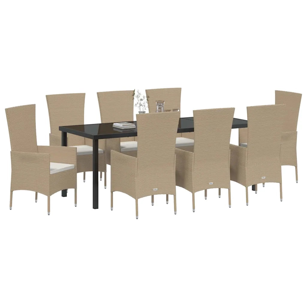 Set da Pranzo per Giardino con cuscino 9 pcs Beige polyrattan 3379463
