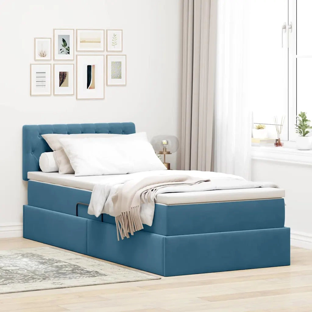 Letto con Contenitore Blu Scuro 100 x 200 cm Velluto