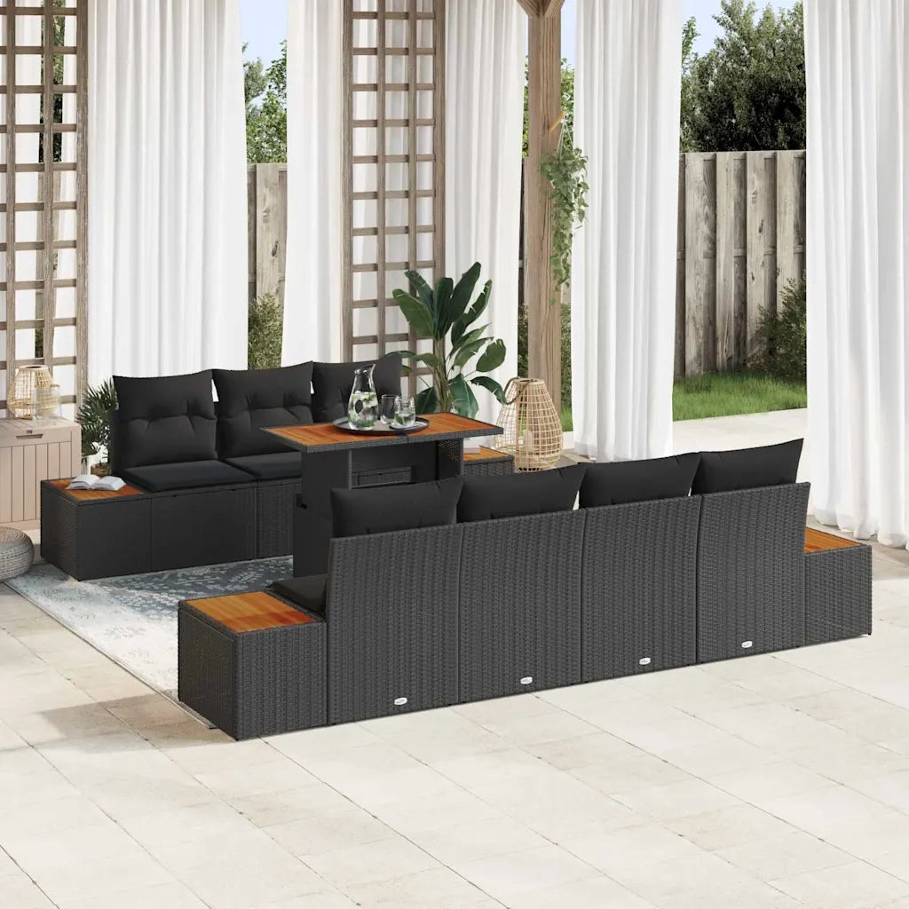 Set Divano da Giardino con cuscino 8 pcs Nero Poly Rattan