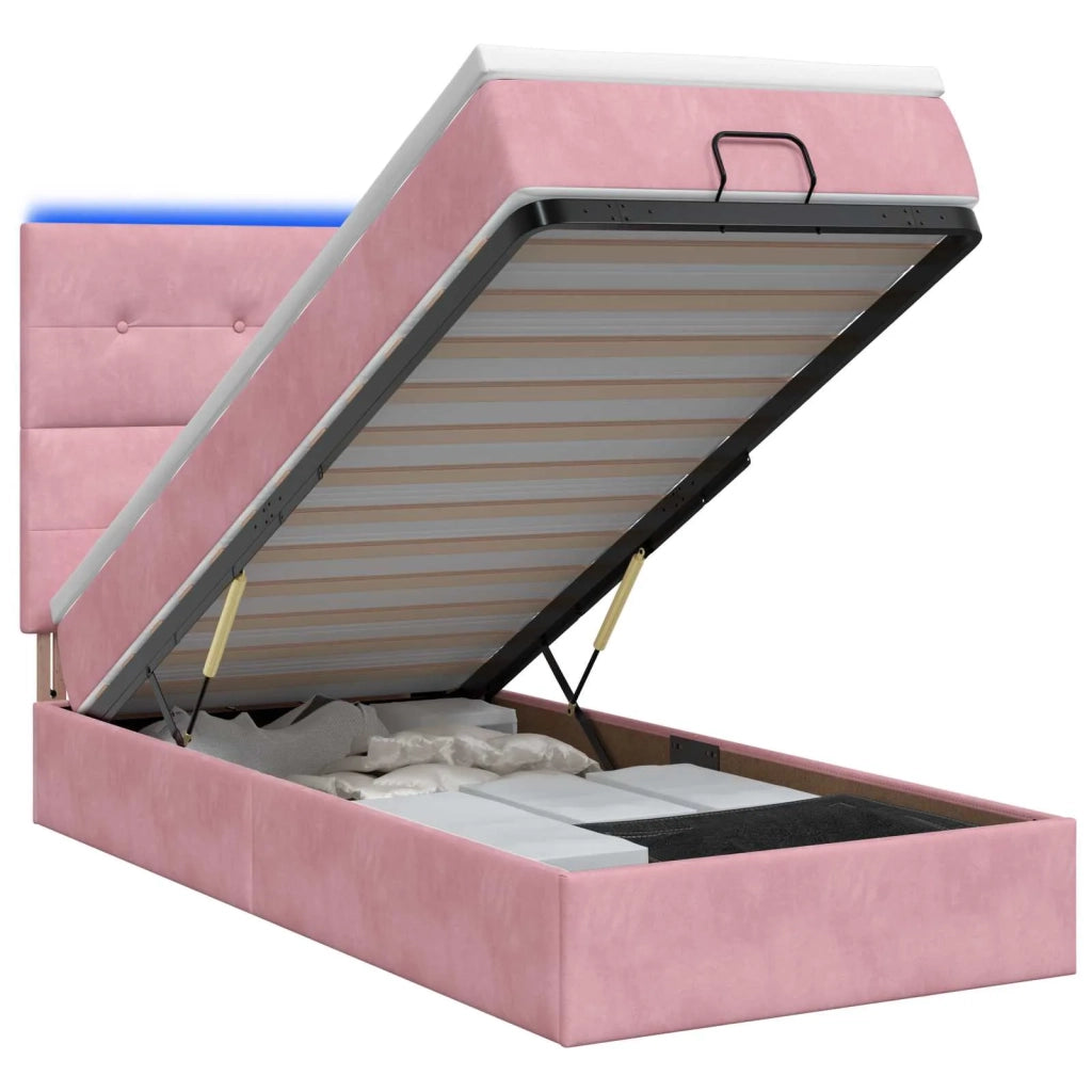 Letto Ottomano con Materasso e LED Rosa 90 x 200 cm Velluto 3458282