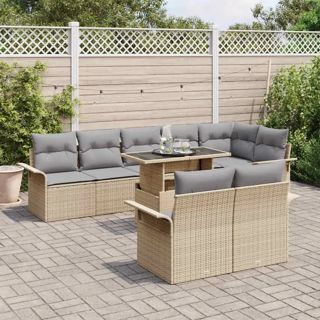 Set Divano da Giardino con cuscino 9 pcs Beige Poly Rattan 3348306