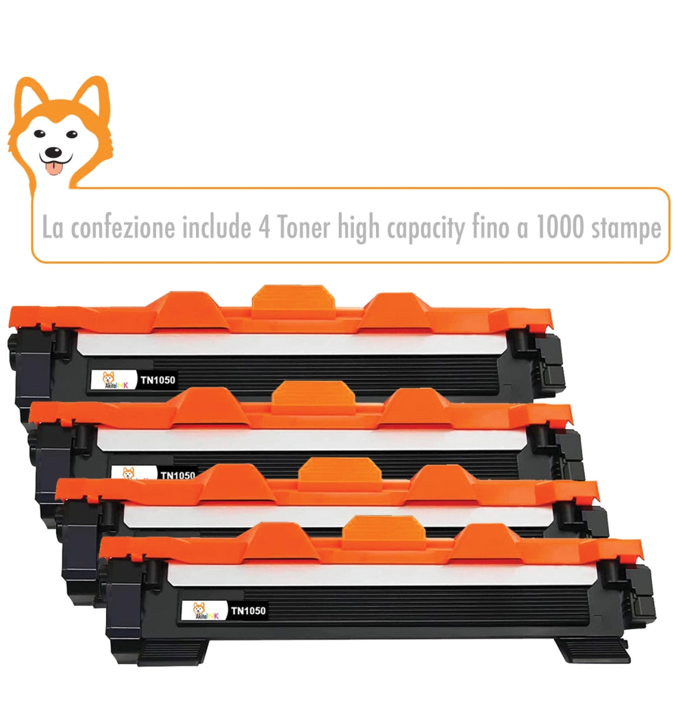 4 Toner Brother TN1050 Compatibili AkitaINK Nero
