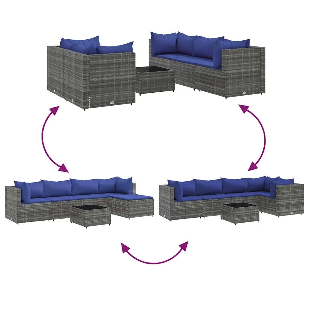 Set Divani da Giardino 6 pz con Cuscini in Polyrattan Grigio 3308023