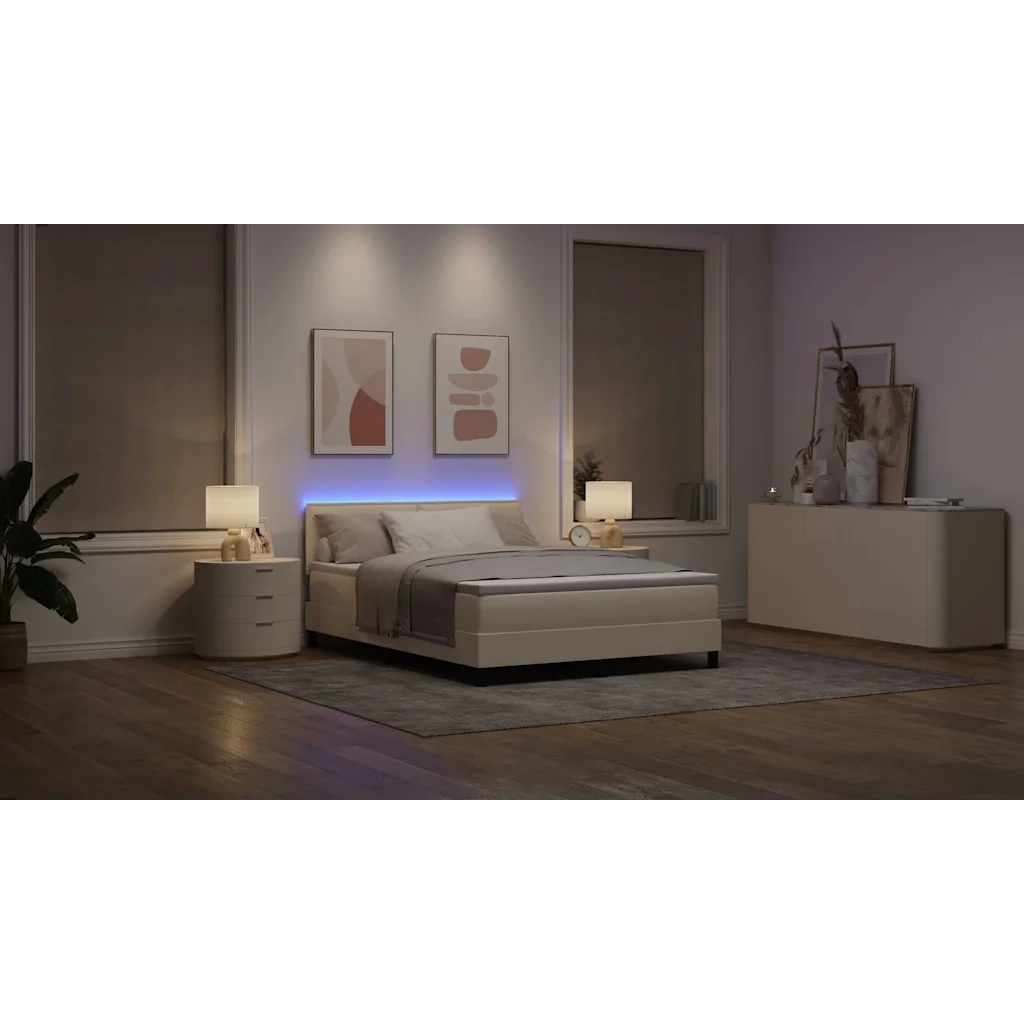 Letto a molle con materasso con led Crema 140 x 190 cm Tessuto