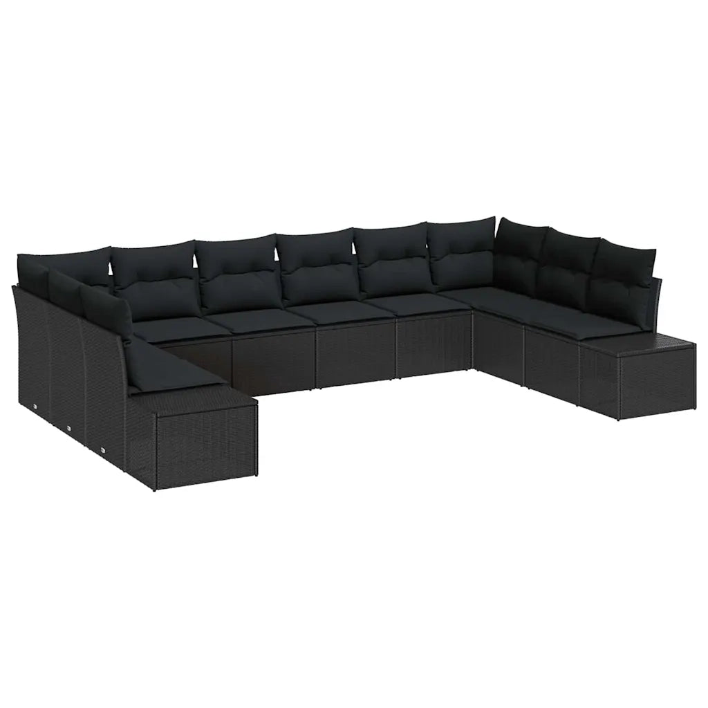 Set Divano da Giardino con cuscino 10 pcs Nero Polyrattan 3355912